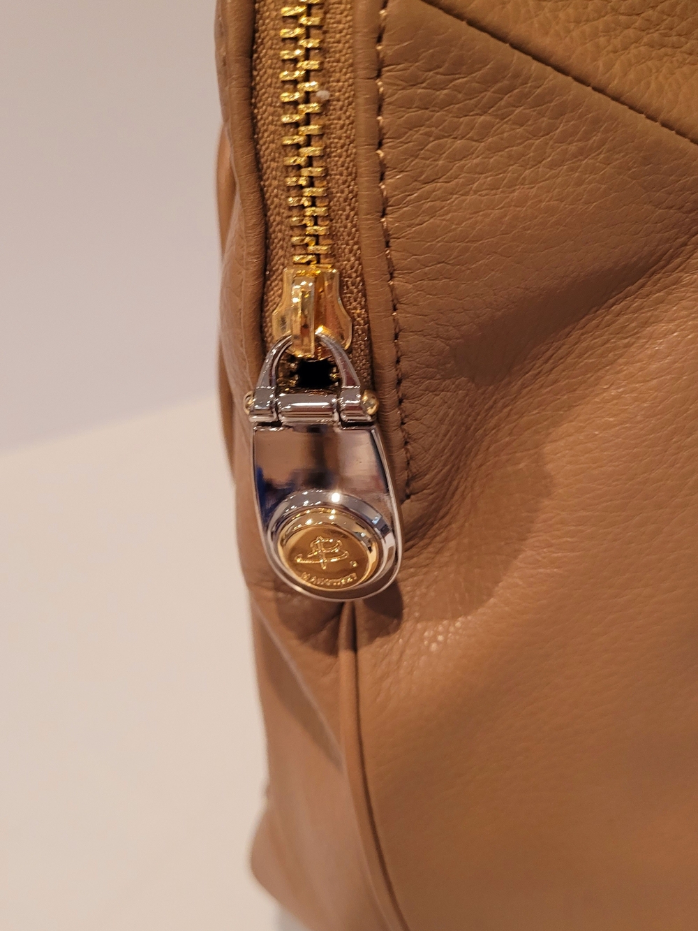 B. Makowsky Tan Leather Shoulder Bag with Gold Hardware - Picture 6 of 13